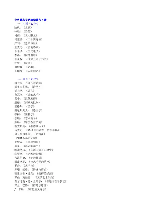 中外著名文艺理论著作目录