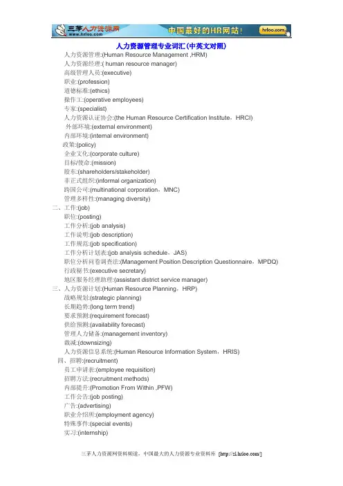 人力资源管理专业词汇(中英文对照)