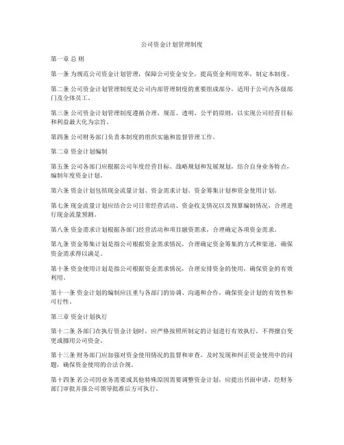 公司资金计划管理制度