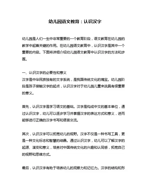 幼儿园语文教育：认识汉字