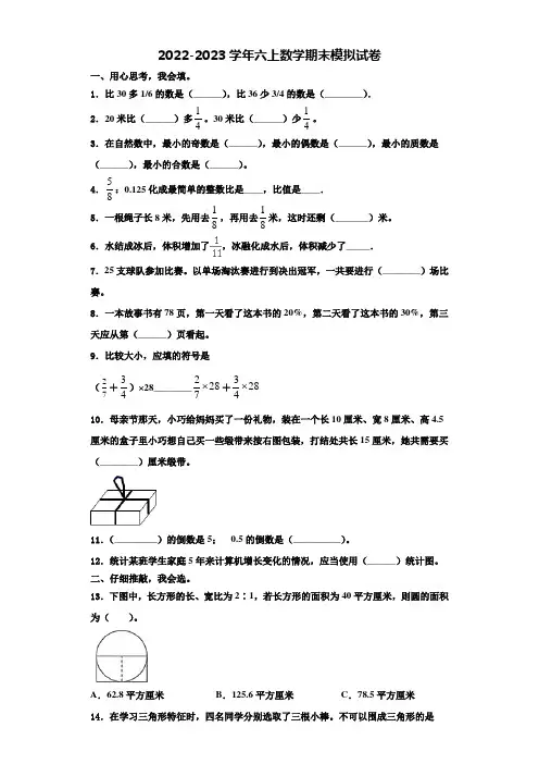 2022-2023学年南昌市东湖区数学六年级第一学期期末学业质量监测试题含解析