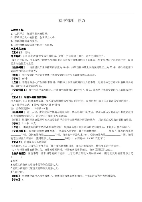 初中物理专题复习-浮力讲义