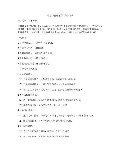 中学体育课年度工作计划表