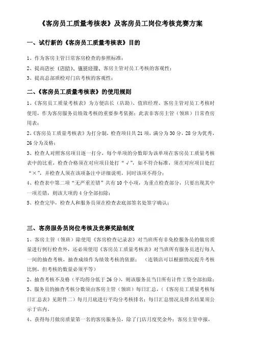 汉庭酒店-客房员工质量考核表
