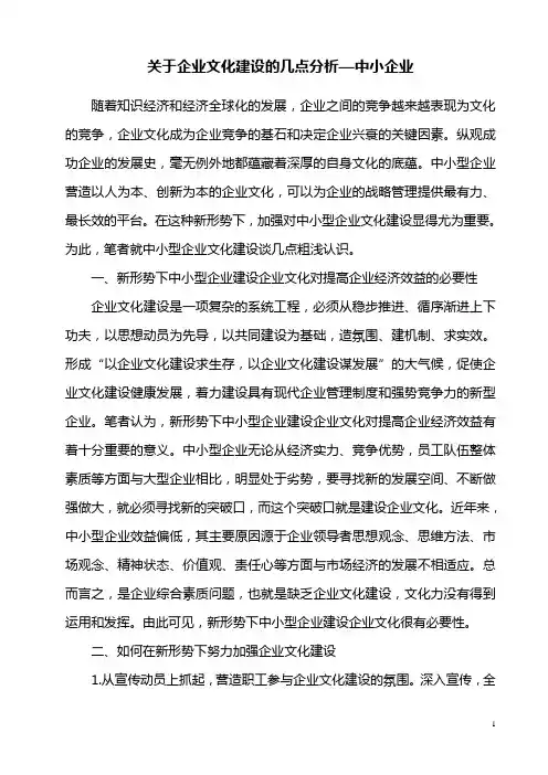 关于企业文化建设的几点分析—中小企业