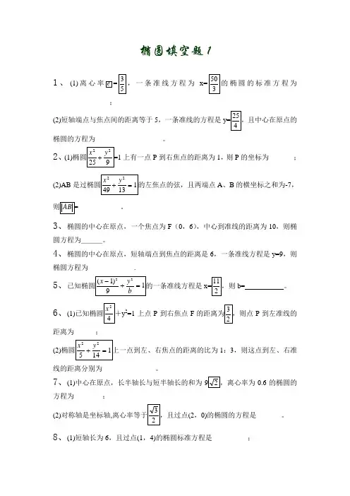 (完整word版)高考数学椭圆填空题题集(附答案)