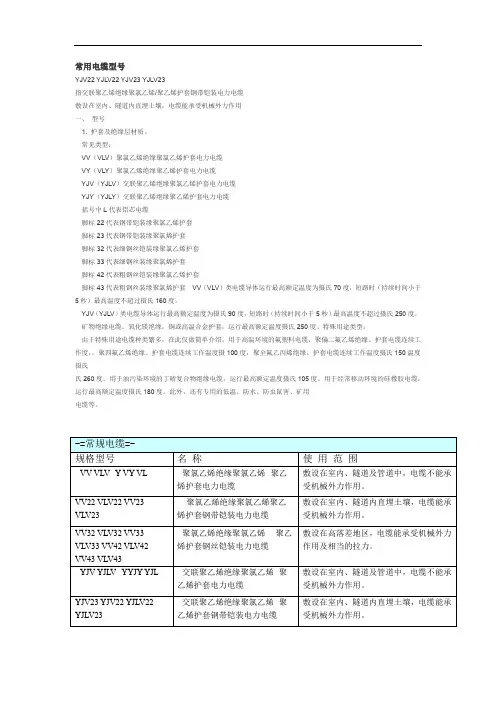 常用电线电缆型号