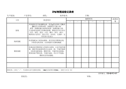IPQC制程巡检记录表 - LED