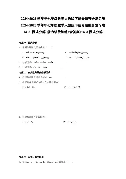 2024-2025学年年七年级数学人教版下册专题整合复习卷2024-2含答案)