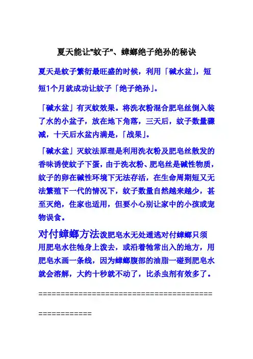 夏天能让蚊子、蟑螂绝子绝孙的秘诀