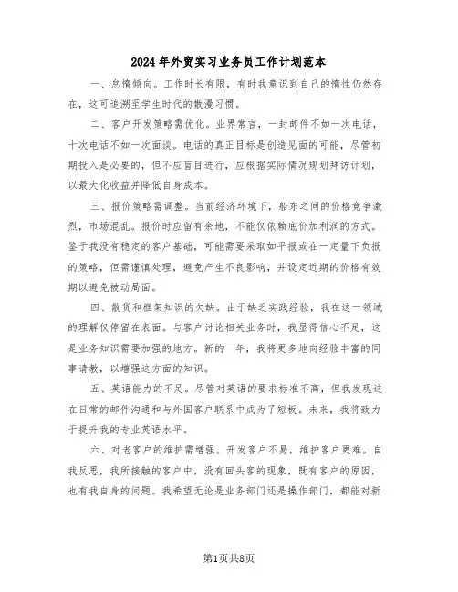 2024年外贸实习业务员工作计划范本（五篇）