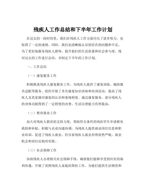 残疾人工作总结和下半年工作计划 2
