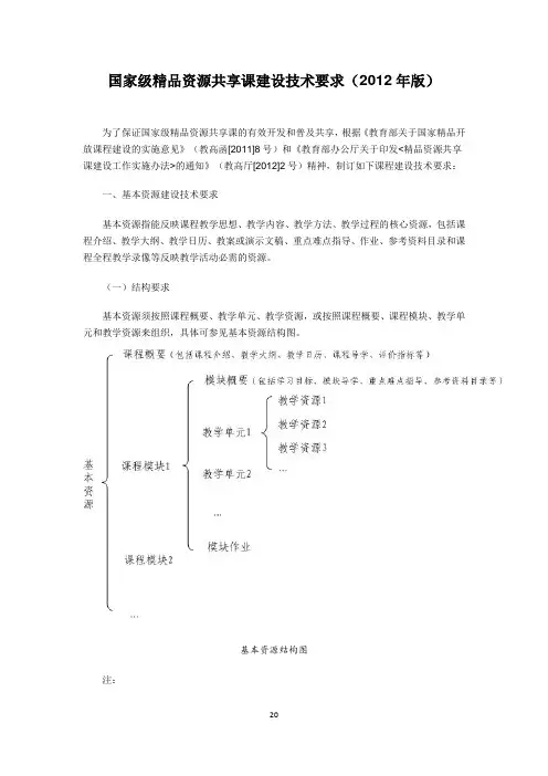 《国家级精品资源共享课建设技术要求(2019年版)》
