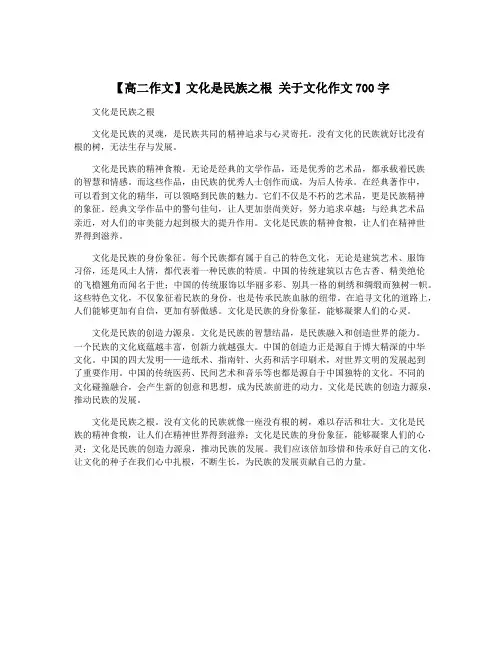 【高二作文】文化是民族之根 关于文化作文700字