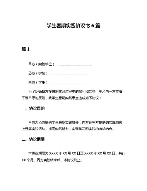 学生暑期实践协议书6篇