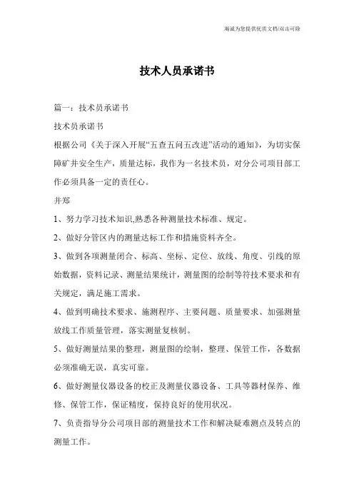 技术人员承诺书
