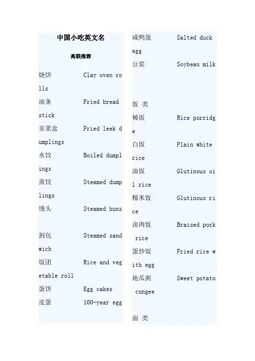 中国小吃英文名