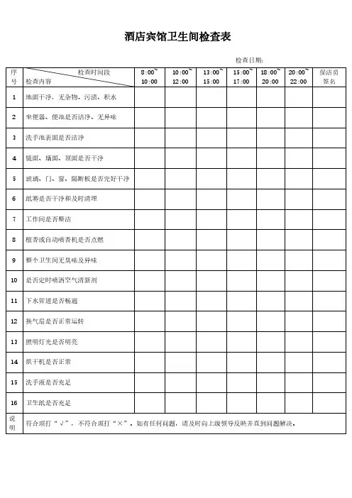 酒店宾馆卫生间检查表模板