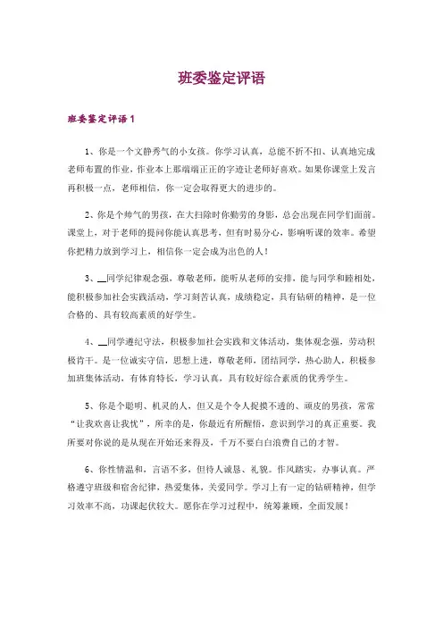 班委鉴定评语