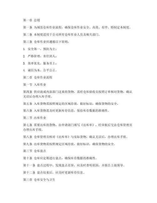仓库作业管理制度范本