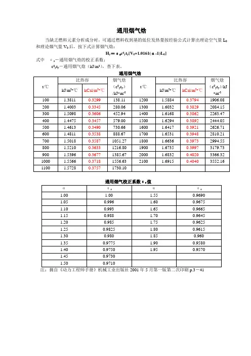 烟气的物性参数