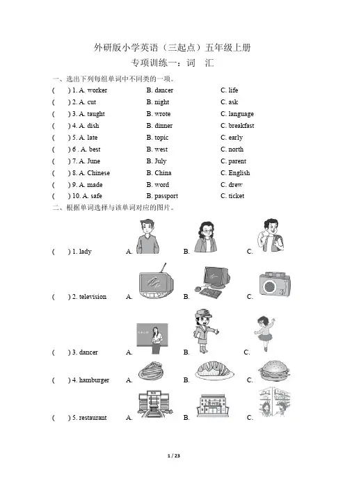外研版小学英语(三起点)五年级下册期末专项训练试题及答案(全套)