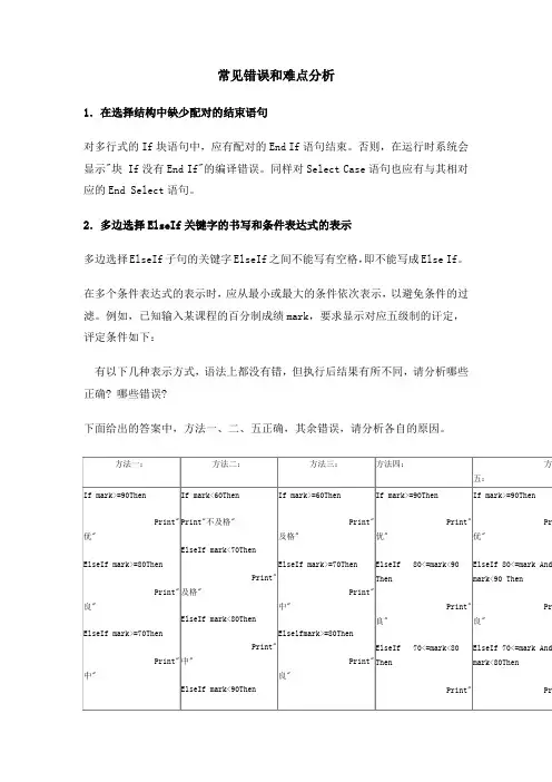 vb中的常见错误与分析汇总
