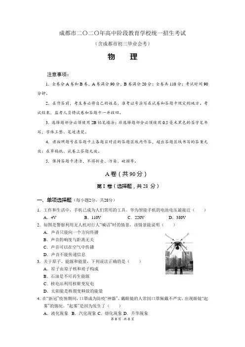 2020年成都市中考物理试卷
