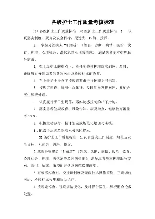 各级护士工作质量考核标准