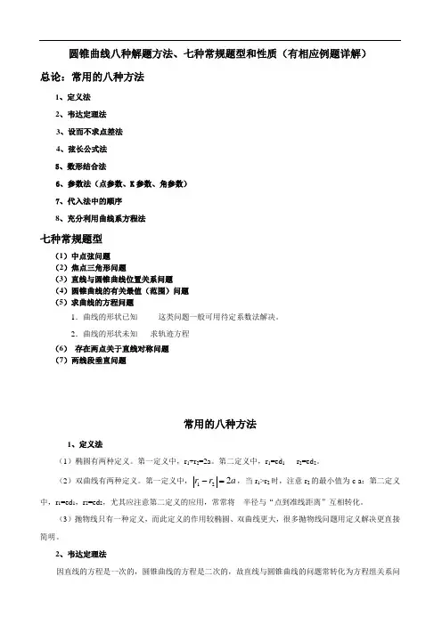 【2020届】高考数学圆锥曲线专题复习：圆锥曲线常用解法、常规题型与性质