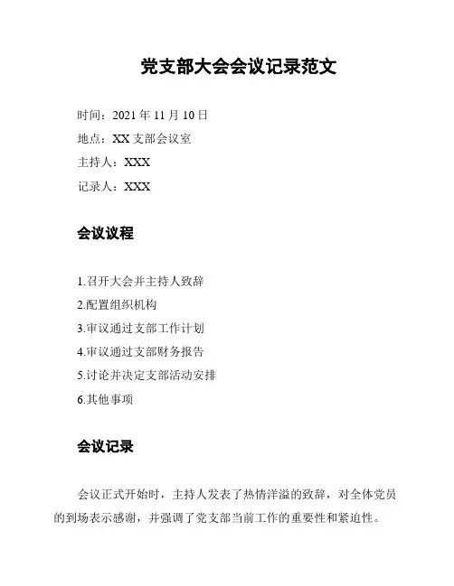 党支部大会会议记录范文