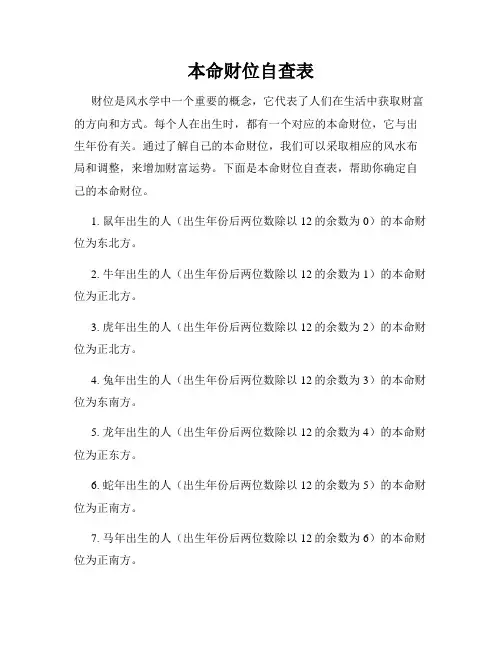 本命财位自查表