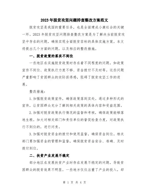 2023年脱贫攻坚问题排查整改方案范文