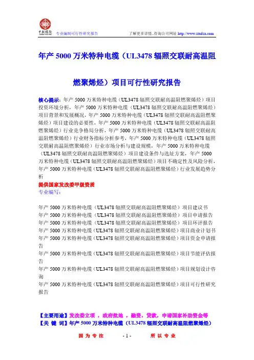 年产5000万米特种电缆(UL3478辐照交联耐高温阻燃聚烯烃)项目可行性研究报告