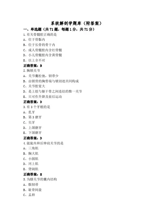 系统解剖学题库(附答案)