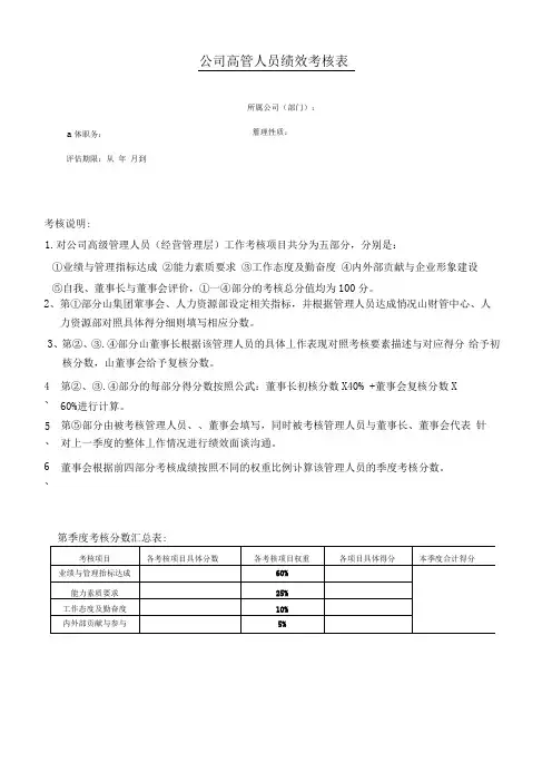 公司高层管理人员考核表(可编辑修改word版)