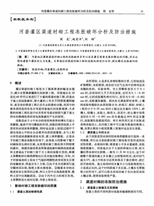 河套灌区渠道衬砌工程冻胀破坏分析及防治措施