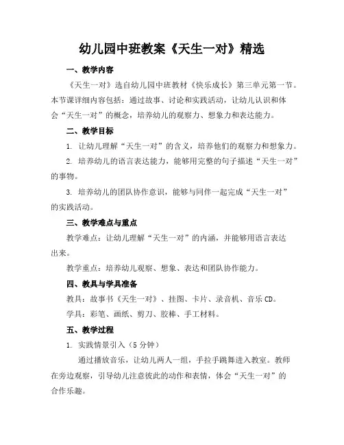 幼儿园中班教案《天生一对》精选