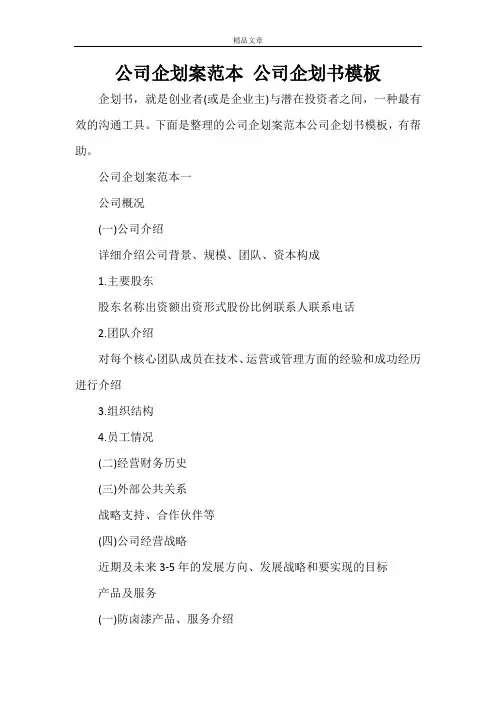 公司企划案范本 公司企划书模板