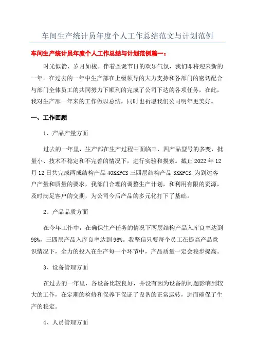 车间生产统计员年度个人工作总结范文与计划范例