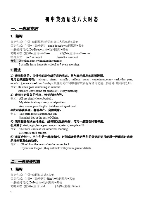 初中英语语法八大时态总结(完整版)