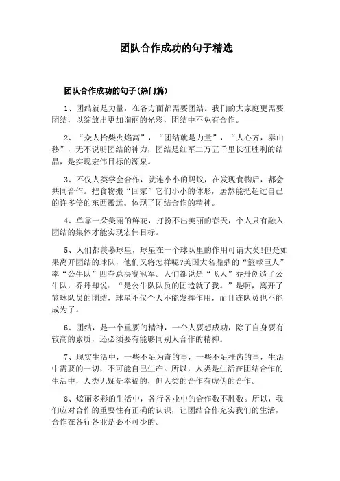 团队合作成功的句子精选
