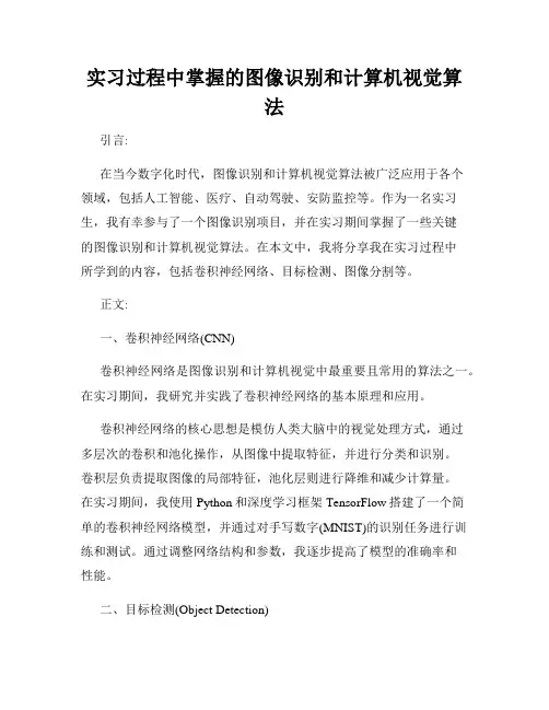 实习过程中掌握的图像识别和计算机视觉算法