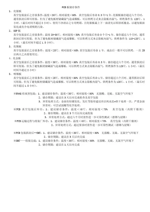 PCB板储存条件