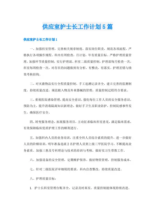 供应室护士长工作计划5篇