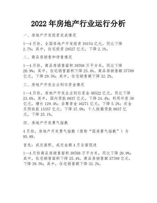 2022年房地产行业运行分析