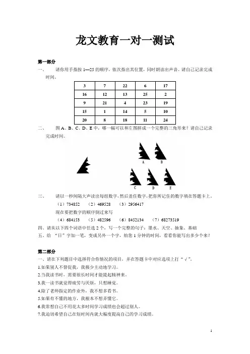 龙文一对一个性化分析诊断测试
