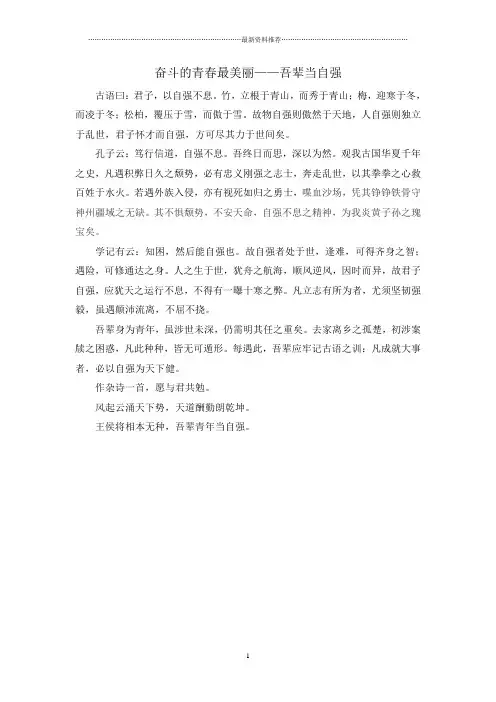 奋斗的青春最美丽——吾辈当自强精编版