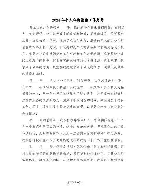 2024年个人年度销售工作总结（5篇）