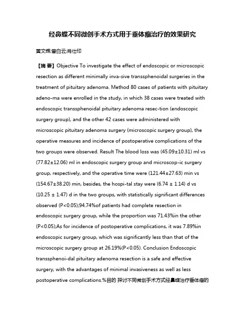 经鼻蝶不同微创手术方式用于垂体瘤治疗的效果研究